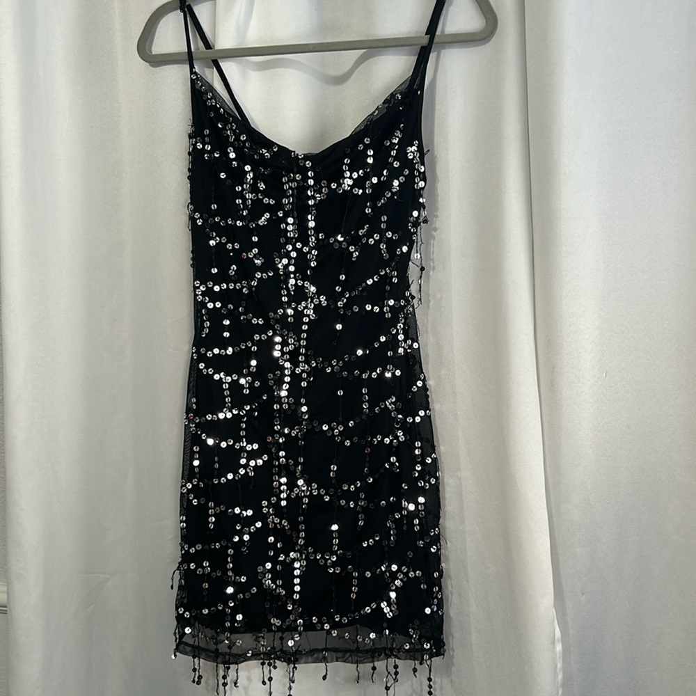 Forever 21 Black Sequin Cowl Neck Mini Dress